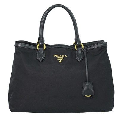 PRADA Nylon Tote Bag Schwarz Silber