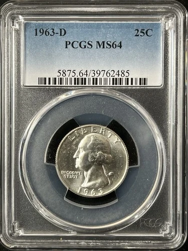 1963-D  25C Washington Quarter Dollar PCGS MS64   39762485