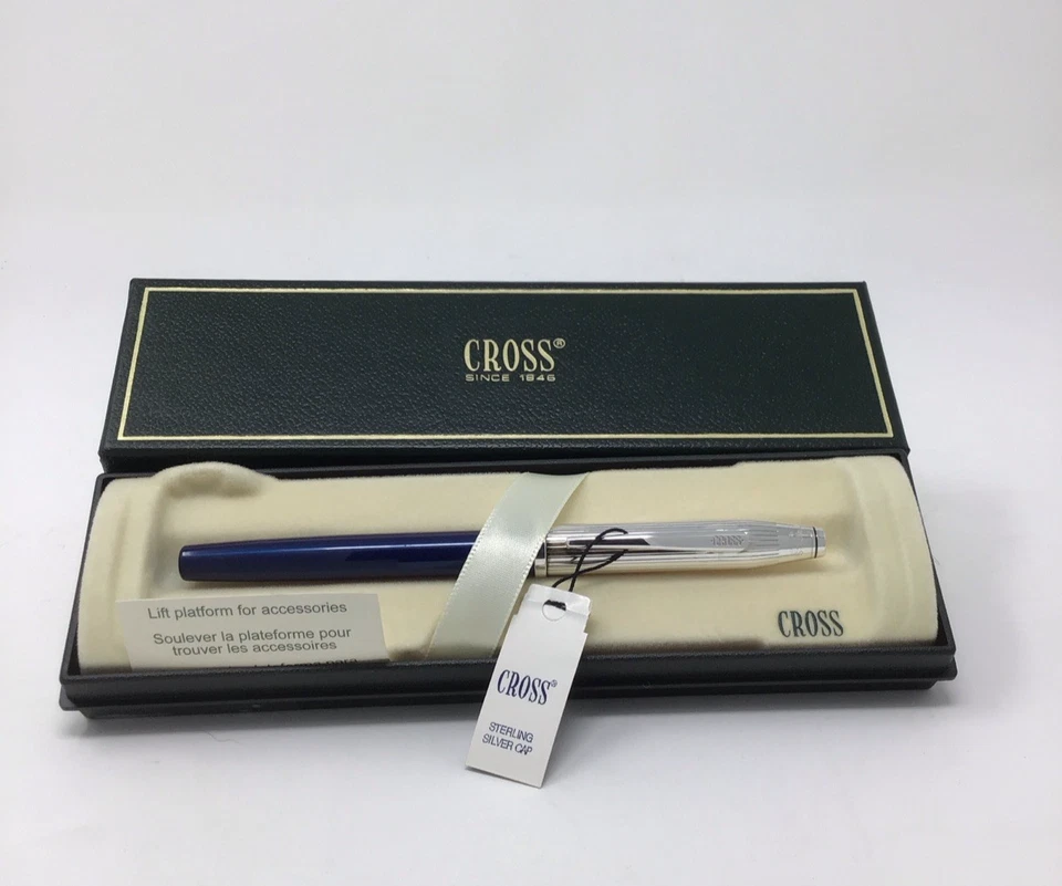 Cross Century II 纯银半透明蓝色漆面钢笔 M 笔 复古 — 第 2/4 张图片
