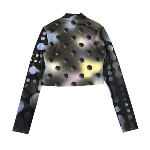 Adidas Always Original AOP Polka Dot Mock Neck Cropped Long Sleeve Top Womens 1X - 第 2/7 張圖片