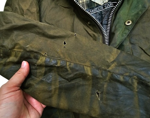 HOT VTG Men's BARBOUR @ A150 BEAUFORT PLAID LINED OLIVE WAXED COAT Jacket C34 XS - Picture 10 of 24