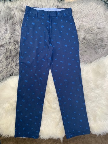 TOMMY HILFIGER BOYS PREPPY PANTS SIZE 18 PALM TREE PRINT ALL OVER KHAKI BLUE - Picture 2 of 10