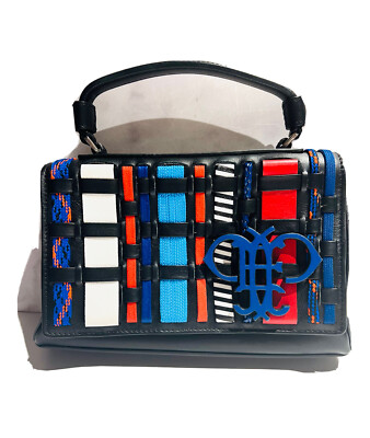Emilio Pucci Black Blue Red White Leather Logo Top Handle Crossbody Bag