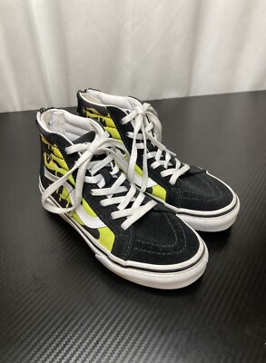 Vans Shoes Boys Kids Size13 Black Suede Green Flames SK8 Hi Zip