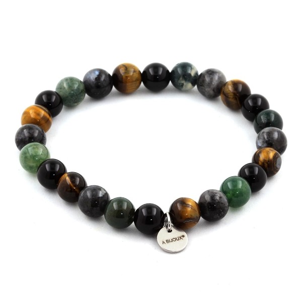 Armband Perlen Labradorit + Moosachat + Tigerauge + Achat Hergestellt In-image