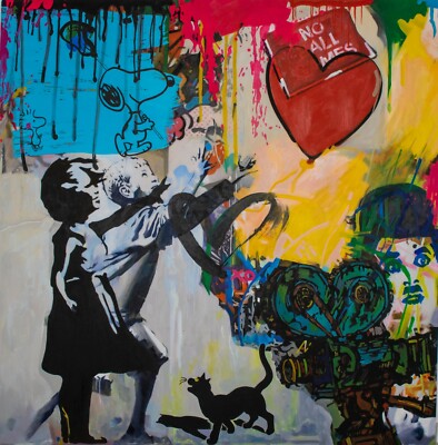 Ausstellungsstück! Girl with Balloon Trouble XXL 150x150 Pop Art/StreetArt