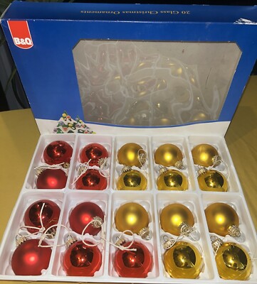 B&Q 20 Gold & Rot Quecksilber Christbaumkugeln Glaskugeln Ornamente - Vintage  
