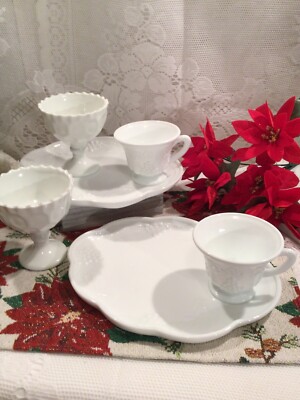 Indiana Milk Glass White Harvest Grape Snack Luncheon Cup,Plate