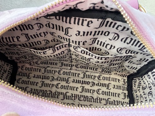 JUICY COUTURE Bowlers Velour Purse Crossbody Bag + 2 Handles Pink Gold Hardware - Picture 16 of 22