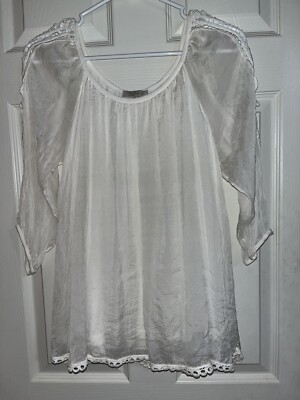 Bella Umbra tunic womens s  100% Silk  Long Sleeves SCrochet , Cold Shoulder