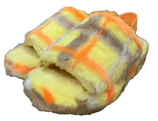 UGG Australia Women Fluff Yeah Slide Canary Yellow Plaid Sandals Slippers Sz 7