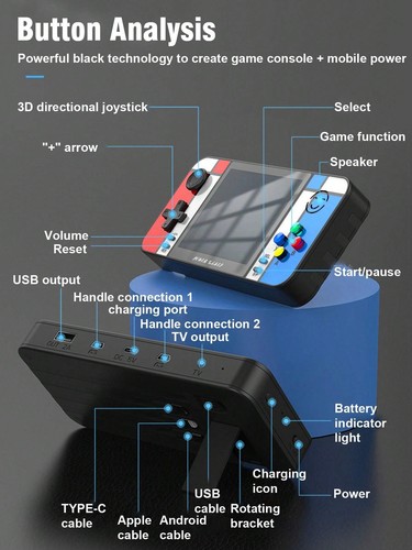 Handheld Retro Game Console With 800mah Power Bank Charger Game Player - 第 7/11 張圖片