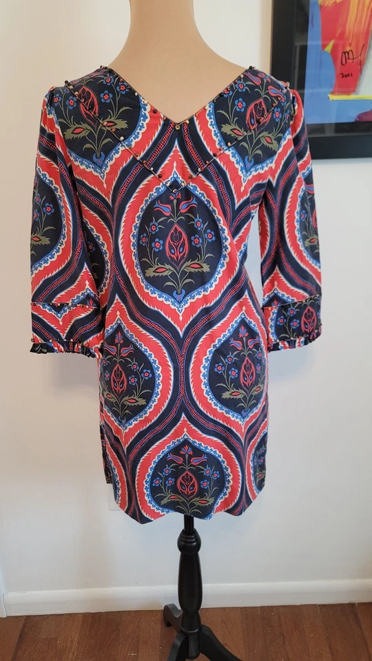 Juicy Couture 2 码菲比印花串珠多色丝绸束腰连衣裙 — 第 3/4 张图片