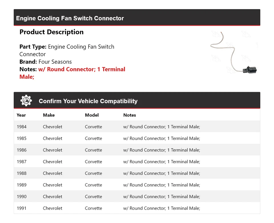 Conector interruptor ventilador refrigeración motor Chevrolet Corvette 1984-1991 4 estaciones Foto 2 de 4