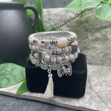 4 PC Handmade Beaded Stackable 6.50" Plus Stretch Bracelet Set Western New A1128