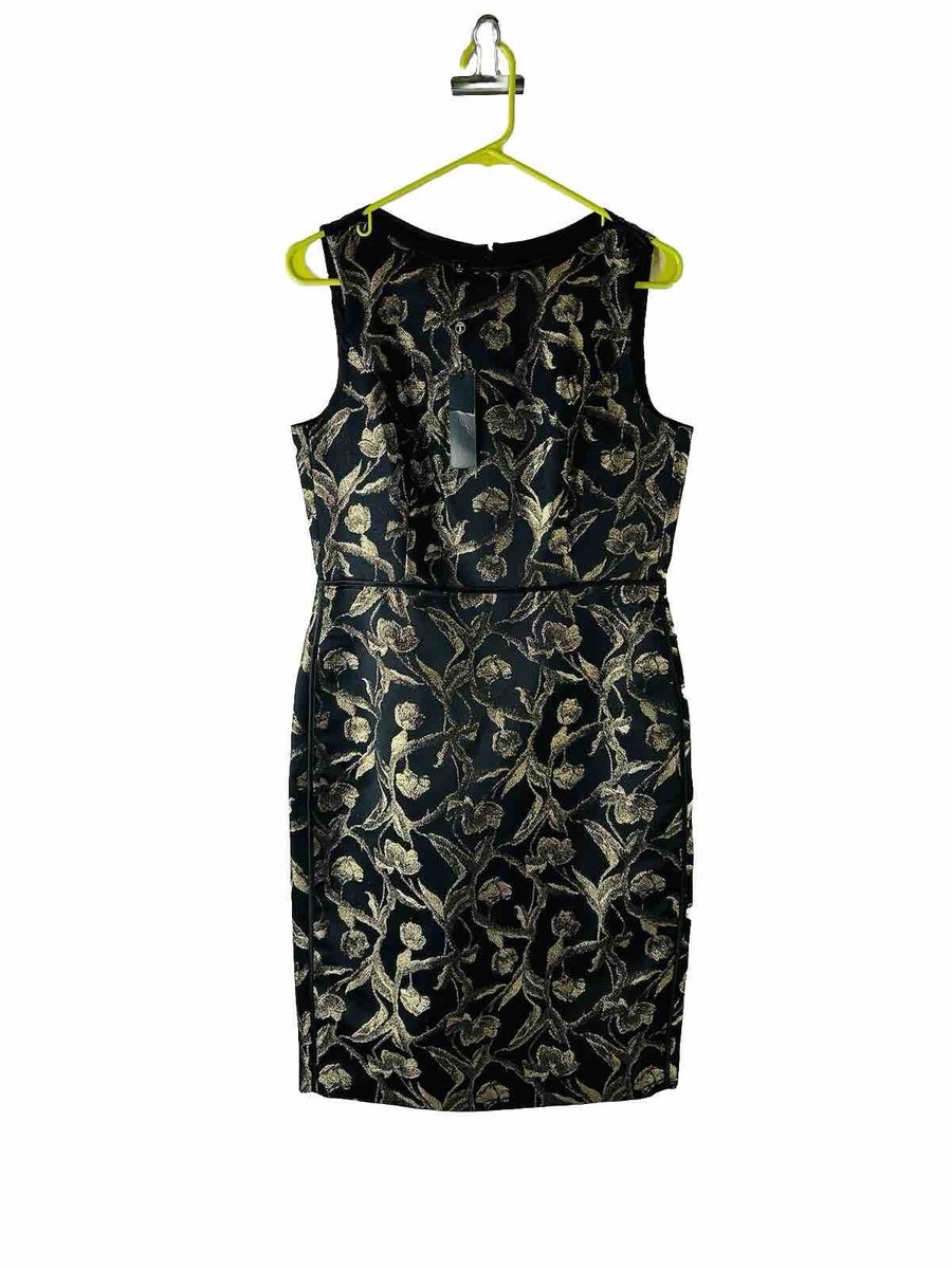 New Talbots Dress Womens 8 Metallic Gold Floral Sleeveless Sheath Party  Cocktail