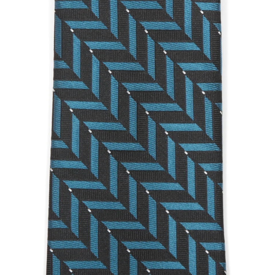 Alfani Dynamic Blue & Black Zig Zag Men's Silk Neck Tie Skinny Geometric Pattern - Image 3 of 4