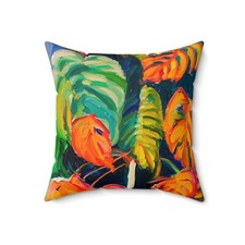 Square Pillow - Oil Paint Monstera Flower Print  Tropical, Floral Home D cor