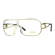 Mens Clear Lens Eyeglasses Gold Rectangular Shield Metal Frame UV 400