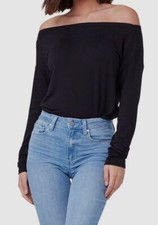 130 Paige Women's Black Long Sleeve Suvi Off The Shoulder Bodysuit Size Small