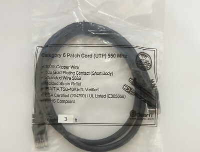 Category 6 Patch Cord UTP 100% Copper Wire, 3ft