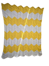 Handmade Crochet Chevron Style Yellow and White Baby Blanket 41 in x 30in