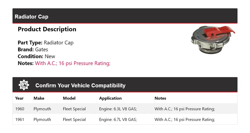 Portões especiais de tampa de radiador Plymouth Fleet 1960–1961 - Imagem 2 de 4