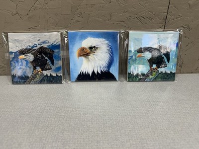 3 Bald Eagle Decorative Tiles 4.25 x 4.25 Accent Piece for Home Made in Montana
