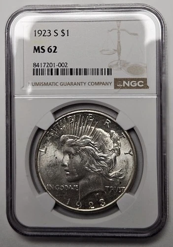 1923 S San Francisco Mint Peace Silver Dollar NGC MS 62