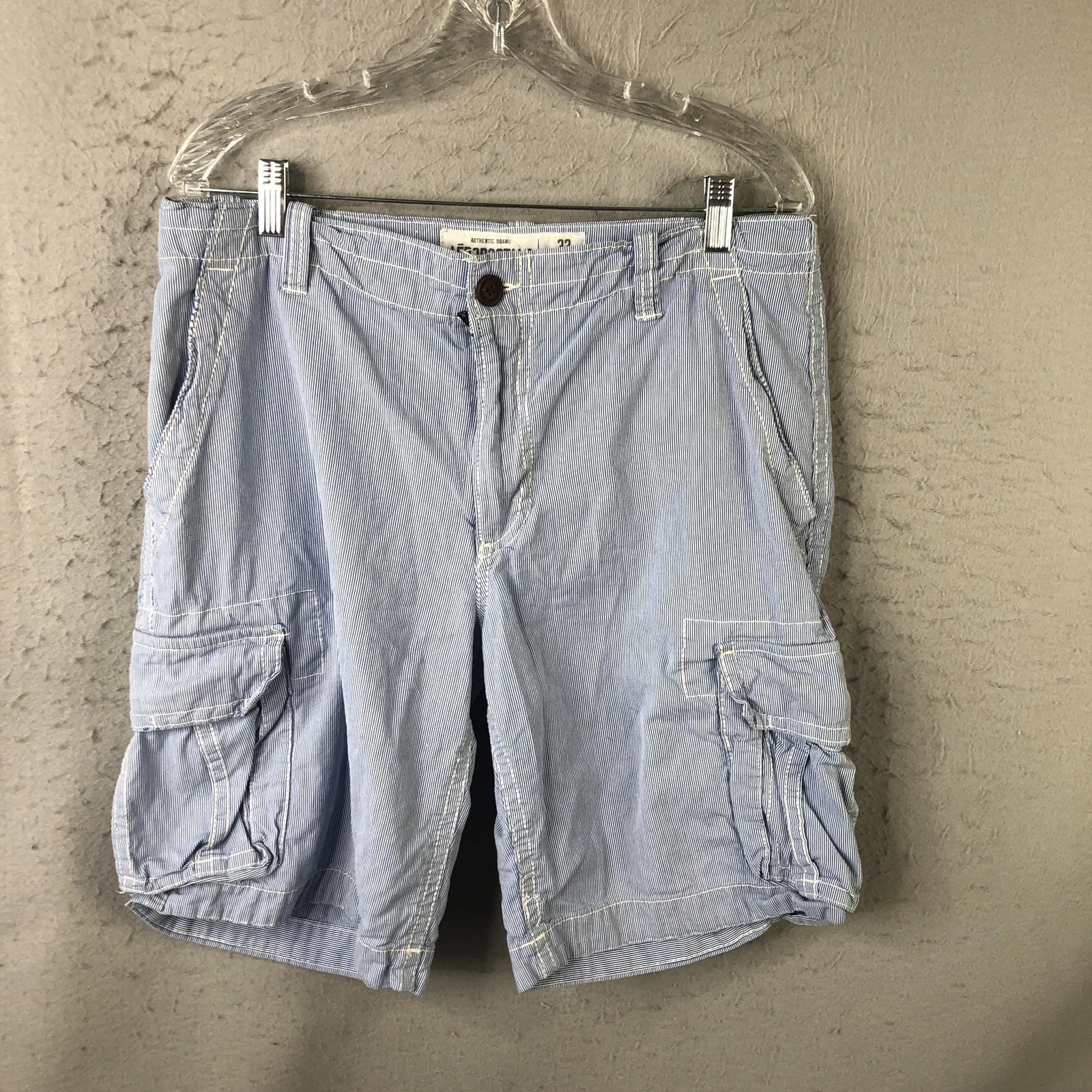 Aeropostale Cargo Shorts Mens 33 Blue White Pinstripe Cotton Utility Grunge