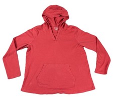LL Bean Women’s 3/4 Sleeve Hooded Splitneck Top Shirt Garnet Rose - size L Reg
