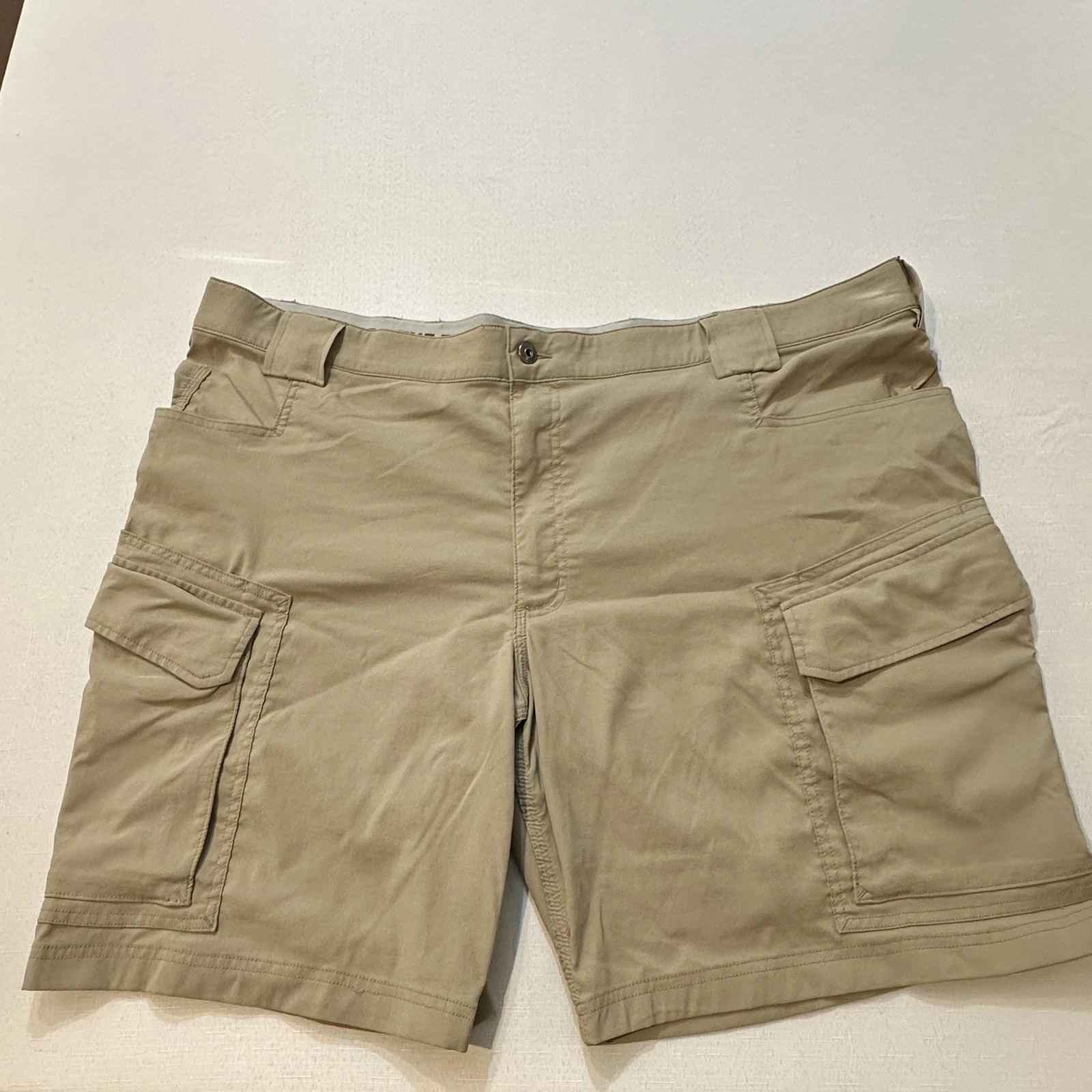 Duluth Trading Flex Dry Cargo Shorts Mens 46 Khaki Relaxed Fit Nylon Stretch