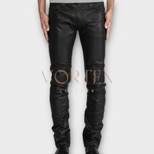 Men's Causal Slim Fit Classic Leather Pant In Genuine Soft Lambskin Leather Pant