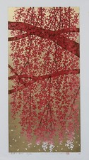 Hajime Namiki Woodblock Print: Weeping Cherry Blossoms Shidarezakura 