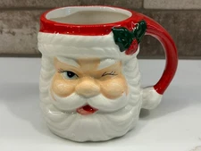 Sleigh Bell Bistro Large Winking Santa Face Mug NWOT