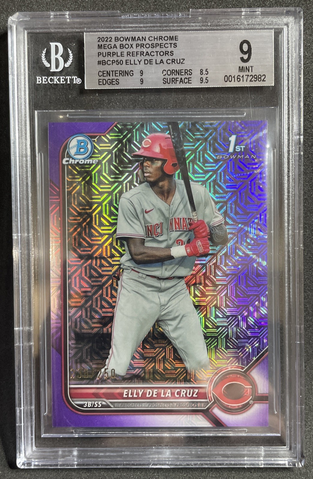 2022 Elly De La Cruz Bowman Chrome 1st Mega Box Purple Refractor #d/250 RC