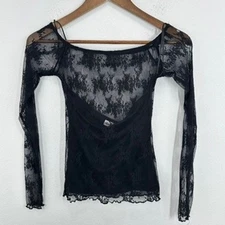 Elodie Sheer Black Floral Lace Long Sleeve Top XS Date Night Girls Night Out NWT