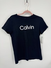 NWT Calvin Klein T-shirt Womens Medium Black Logo Performance Crew Neck Pullover