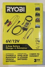 RYOBI 2 Amp 6V/12V Battery Tender Charger & Maintainer AC0i2001 New Unopened