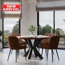 Indus Valley Henley Round Wooden Dining Table + 4 Brown Chairs