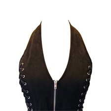 Lydia U.S.A. Black Halter Corset Top Backless Zip Front Lace-Up Sides XL