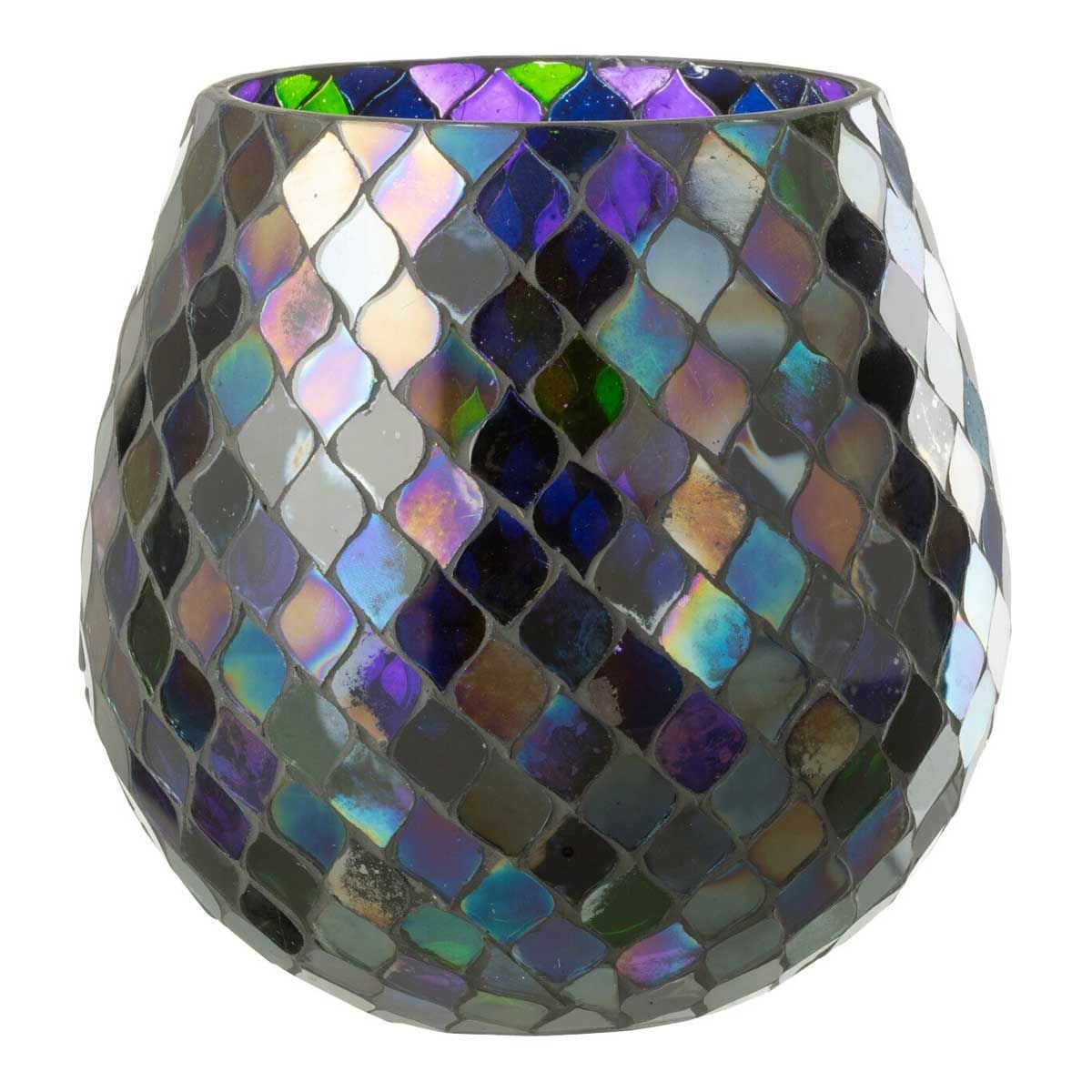 Photophore haut de gamme Carmen 17cm en mosaïque de verre violette
