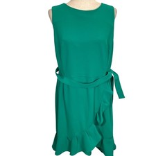 Calvin Klein Dress Womens 14 Green Sleeveless Wrap Ruffle Midi