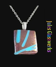 Hand Crafted  Fused  Glass  Pendant Necklace W/ Chain #1832