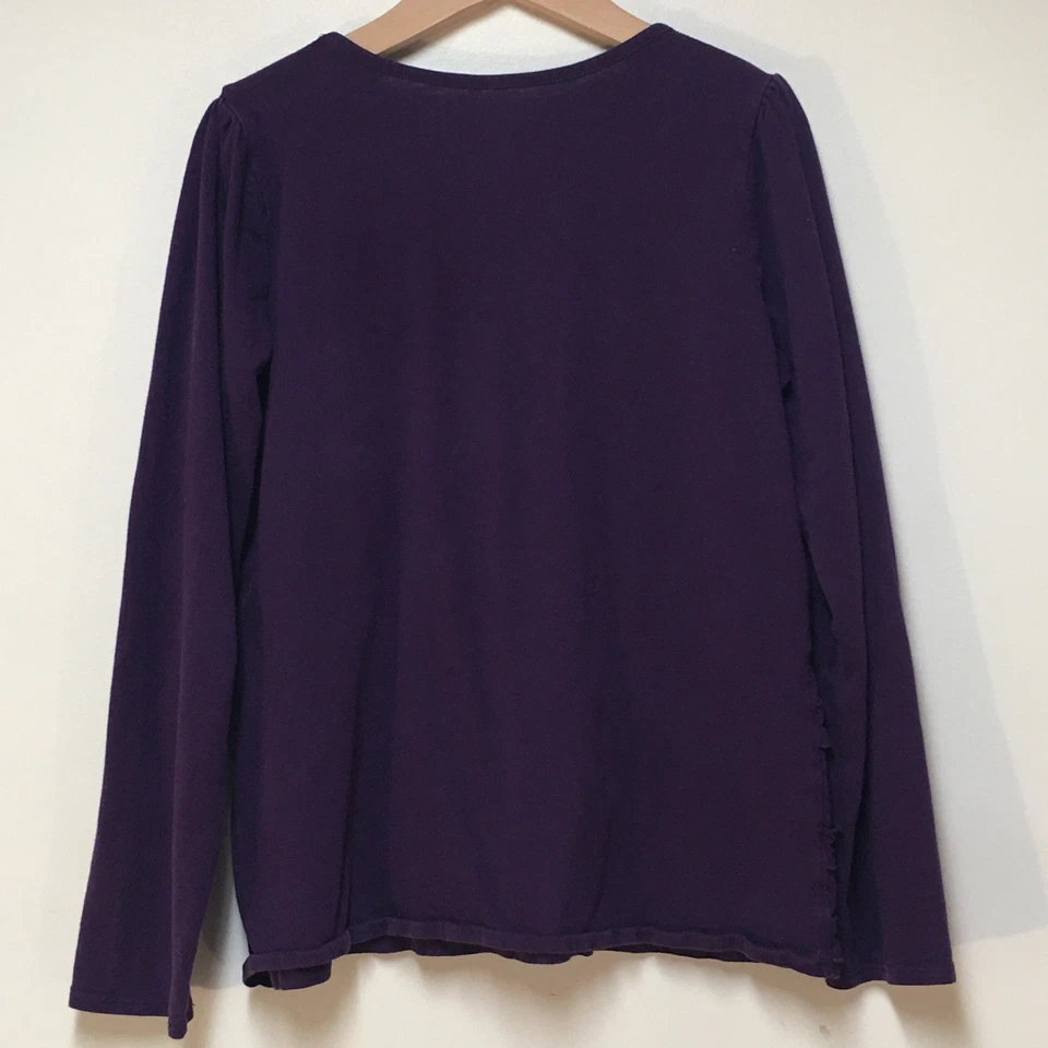 Lands' End Girls Sz 10/12 Shirt Purple Ruffle Long Sleeve 100% Cotton Bohemian - Image 2 of 4
