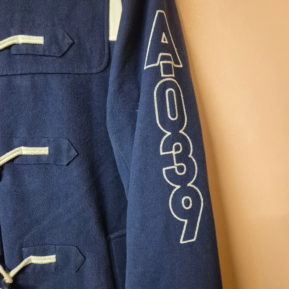 Adidas Originals A.039 Men's Duffle Coat Size 50 Blue Wool Blend Toggles Hooded - Image 3 of 4