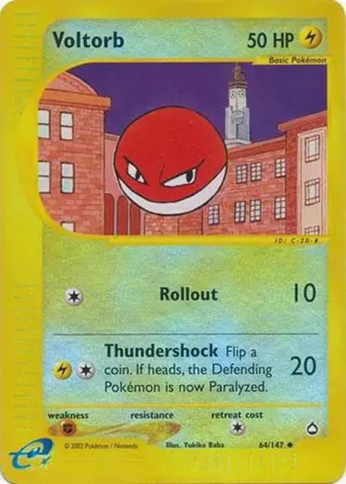 Voltorb - 64/147 - Pokemon Aquapolis Reverse Holo Rare Card NM
