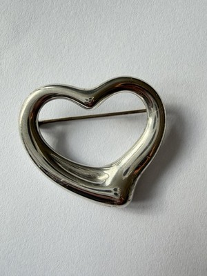 Vintage 1980er Tiffany & Co Elsa Peretti Open Heart Brosche Anstecknadel 925 Silber Boxed