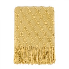 Mustard Throw Blanket 50x60 Inch Textured Soft Knit Couch Sofa Decor