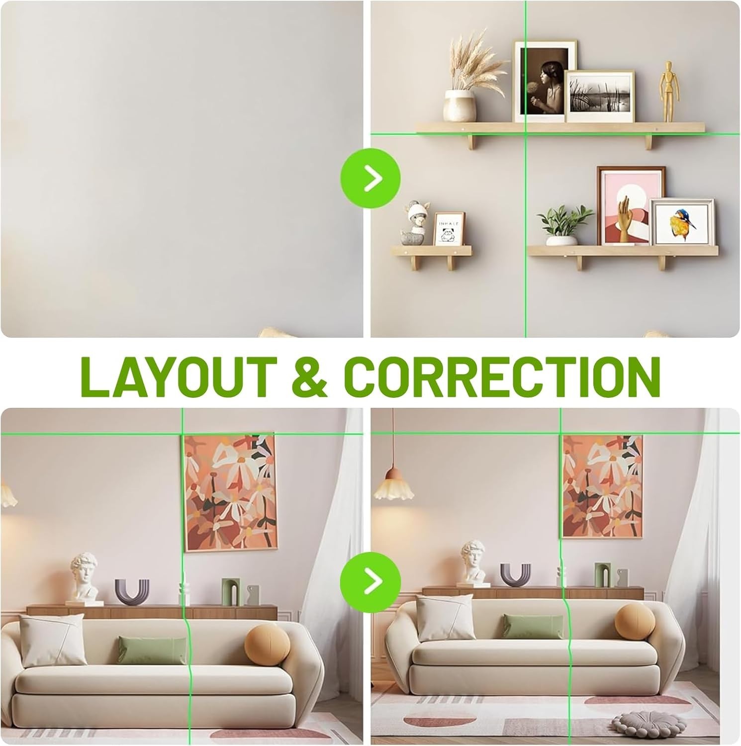 Bright Green Cross Line Laser Level - Self-Leveling & Compact for DIY Projects